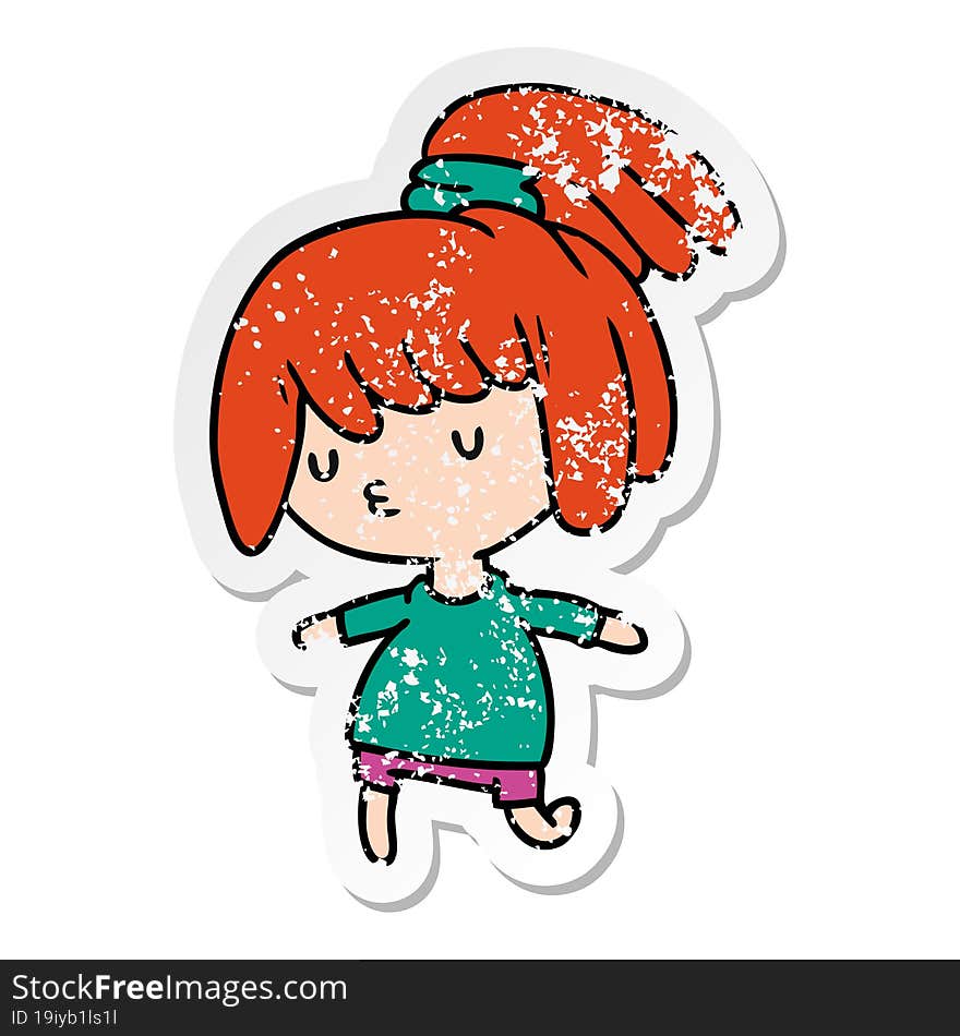 distressed sticker cartoon illustration of a cute kawaii girl. distressed sticker cartoon illustration of a cute kawaii girl