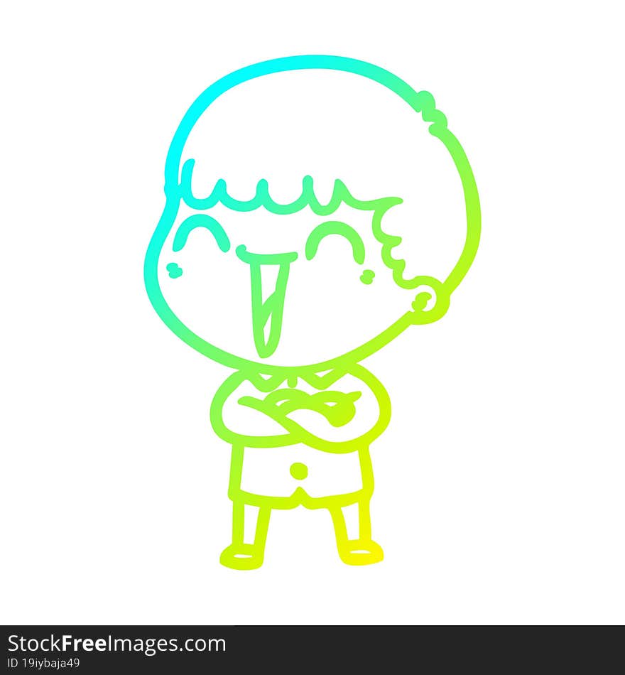 cold gradient line drawing of a cartoon happy man