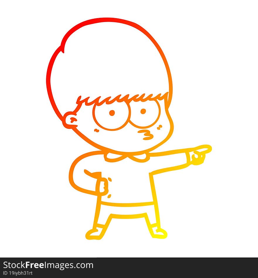 warm gradient line drawing nervous cartoon boy pointing