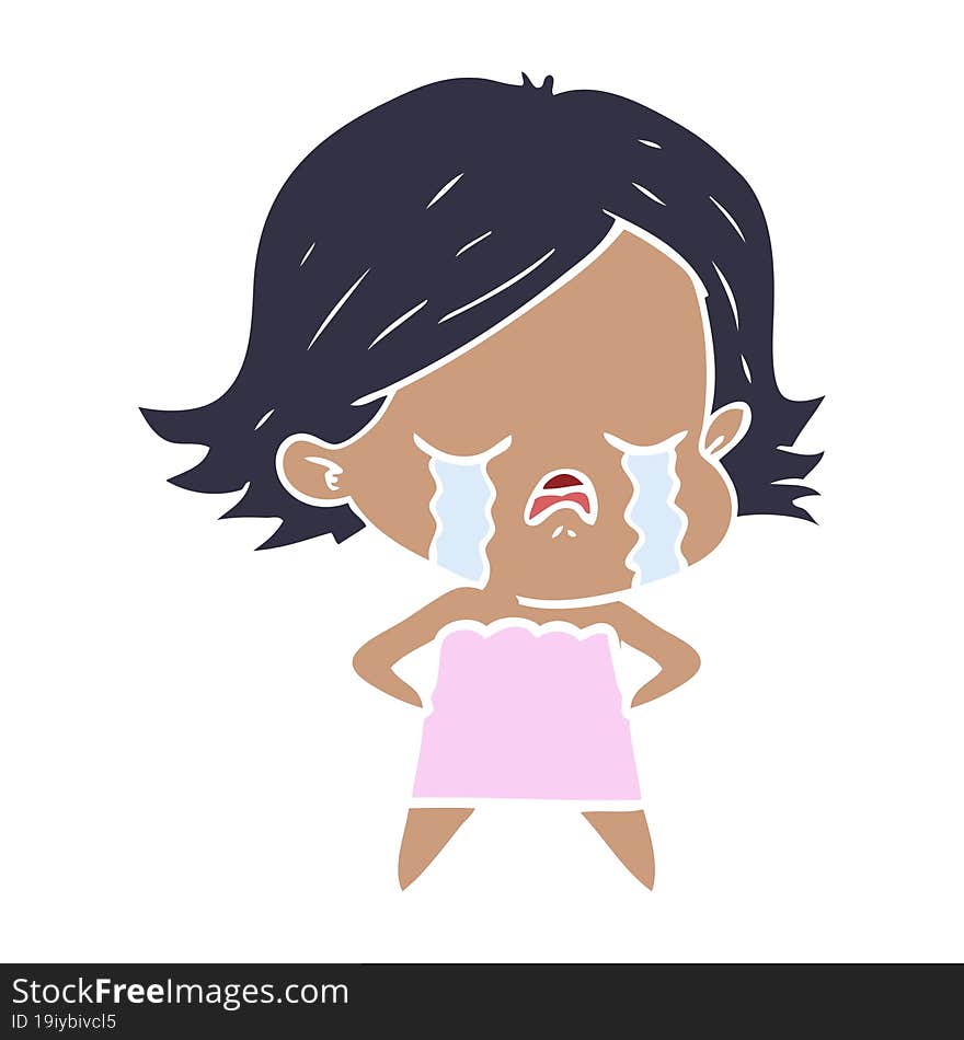 flat color style cartoon girl crying