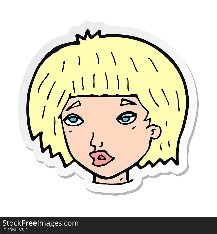 Sticker Of A Cartoon Bored Looking Woman