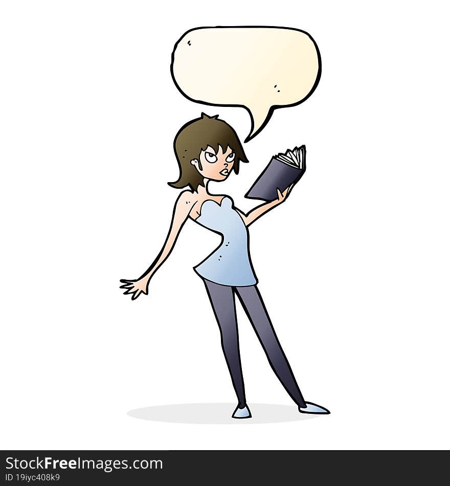 Cartoon Woman Reading Book With Speech Bubble