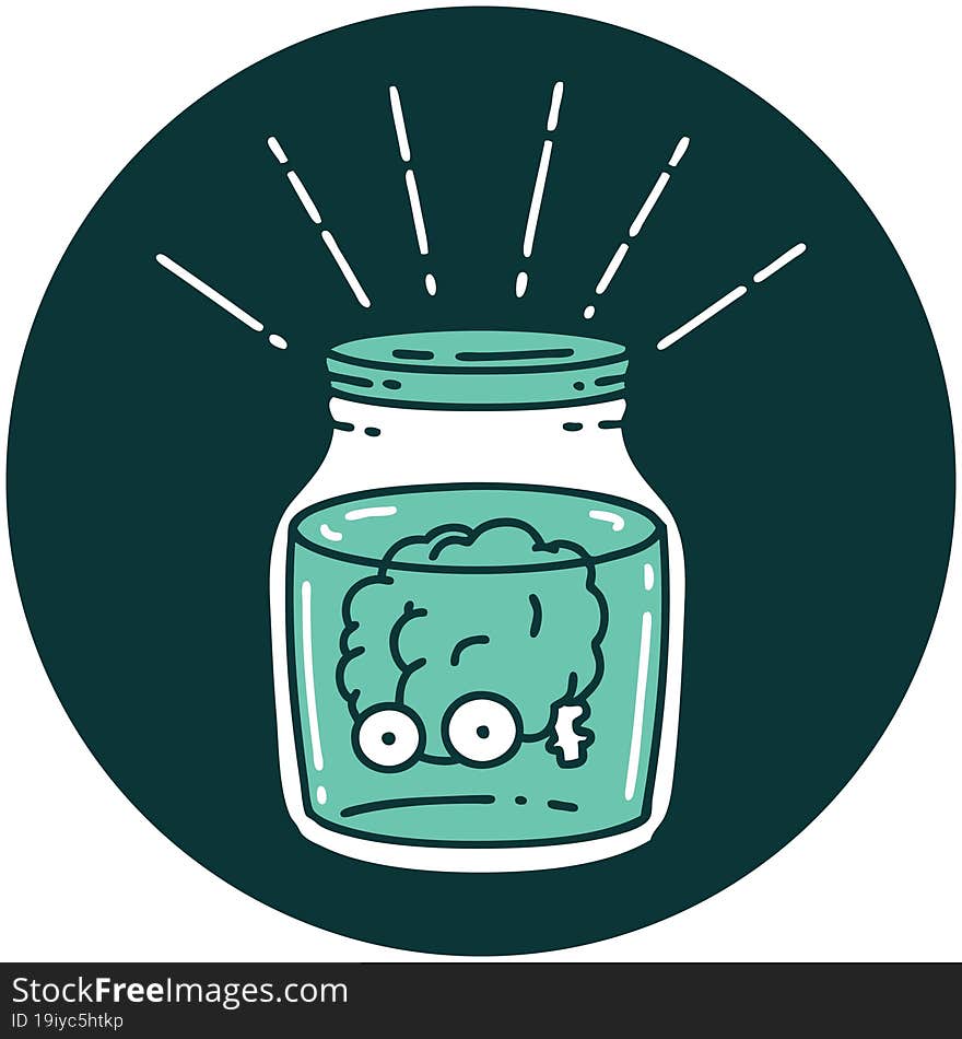 icon of tattoo style brain in jar