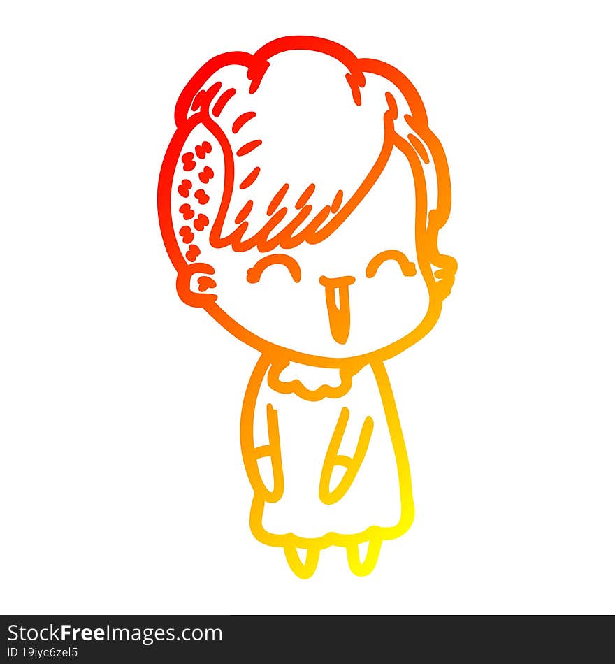 warm gradient line drawing happy cartoon hipster girl