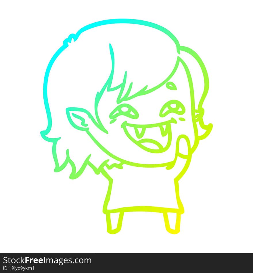 cold gradient line drawing of a cartoon laughing vampire girl