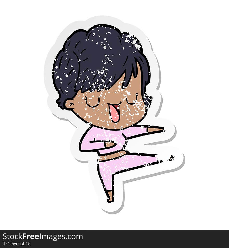 Distressed Sticker Of A Cartoon Woman Talking