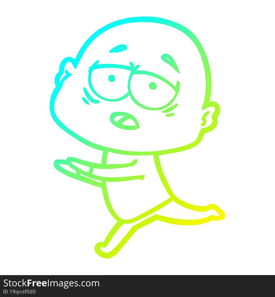 cold gradient line drawing cartoon tired bald man