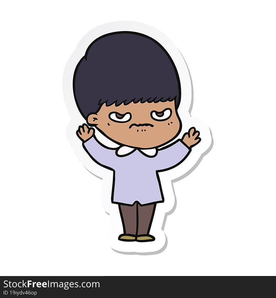 Sticker Of A Annoyed Cartoon Boy