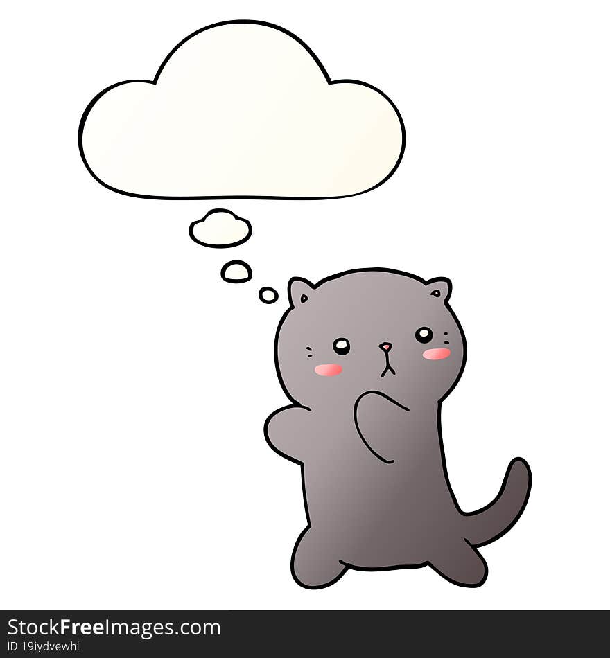 Cute Cartoon Cat And Thought Bubble In Smooth Gradient Style