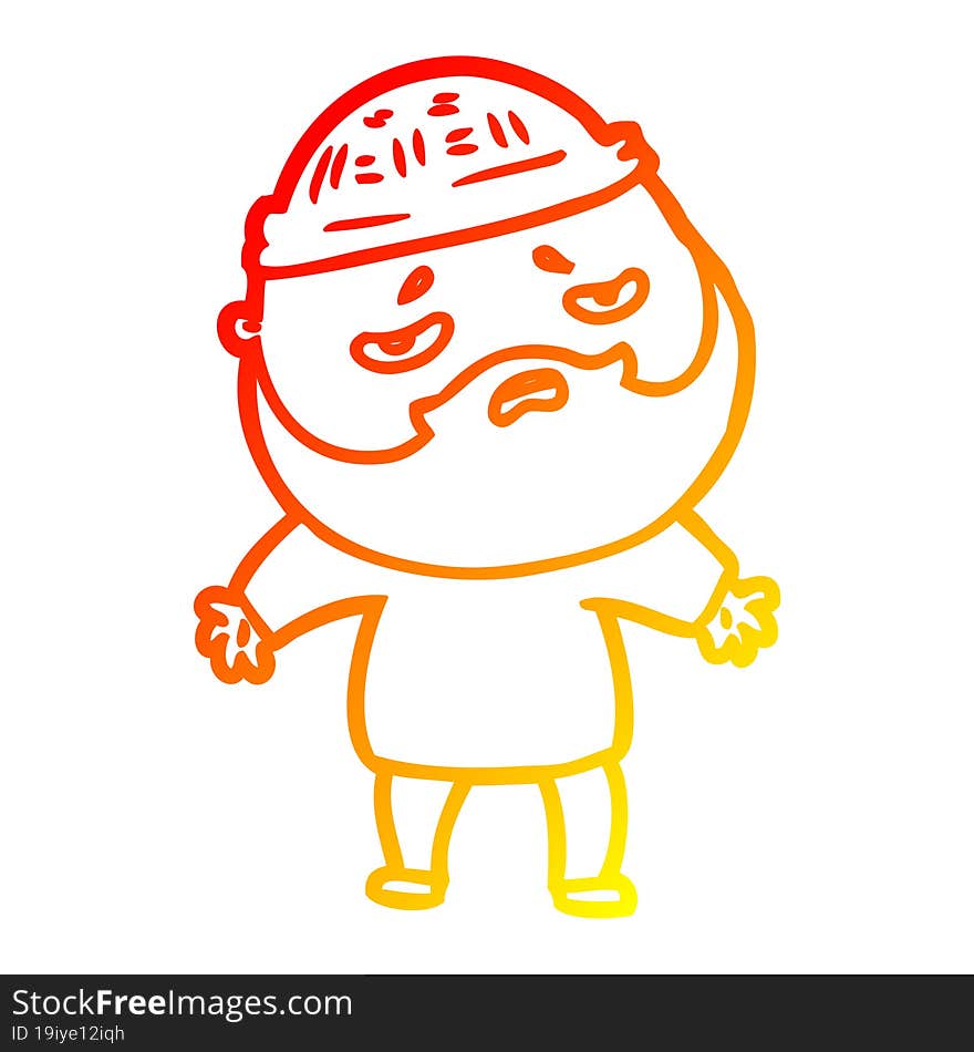 Warm Gradient Line Drawing Cartoon Worried Man With Beard