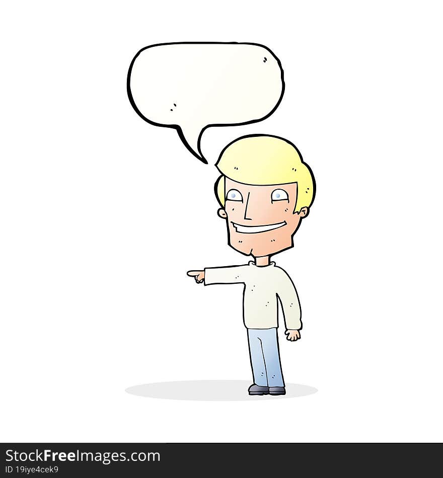 Cartoon Happy Man Pointing With Speech Bubble