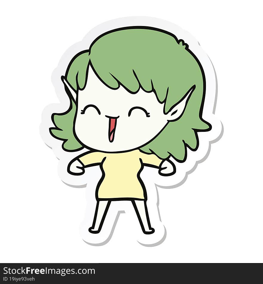 Sticker Of A Cartoon Elf Girl