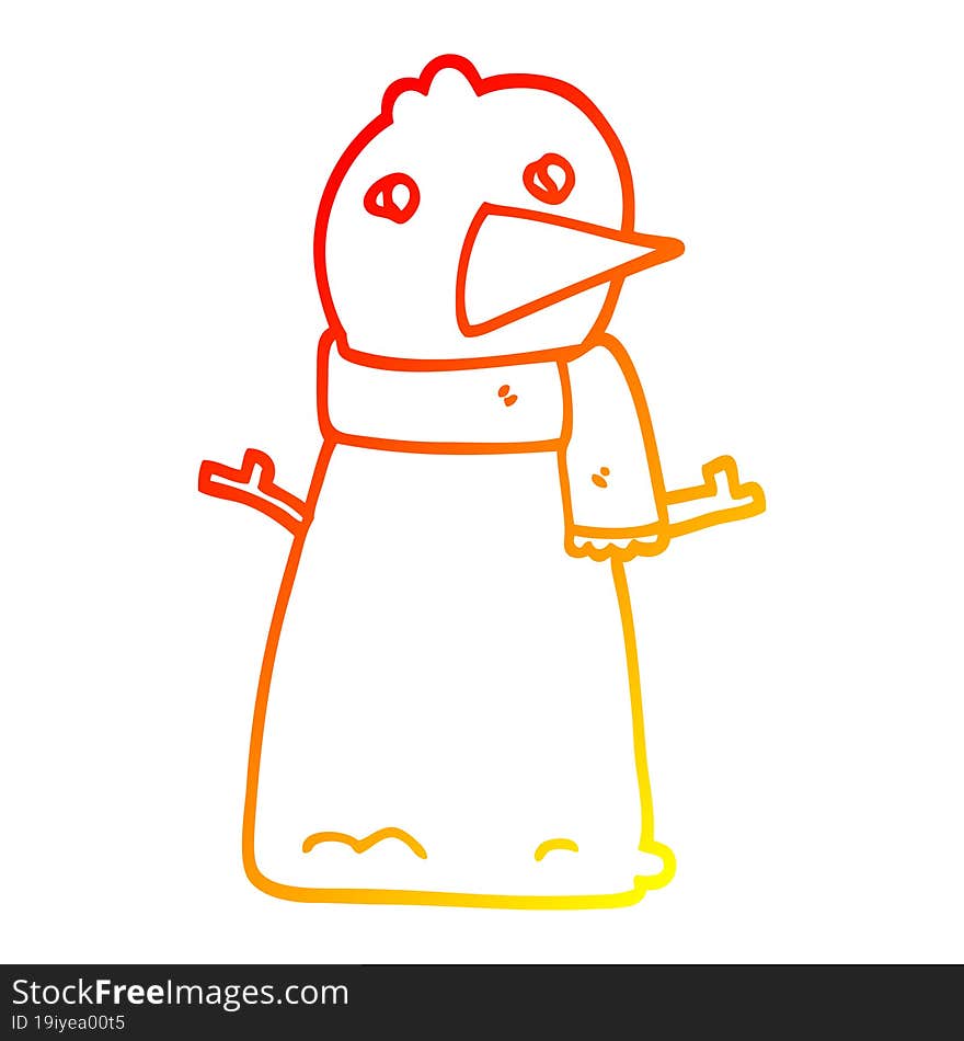 warm gradient line drawing cartoon snowman