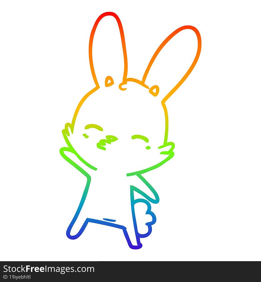 rainbow gradient line drawing curious bunny cartoon