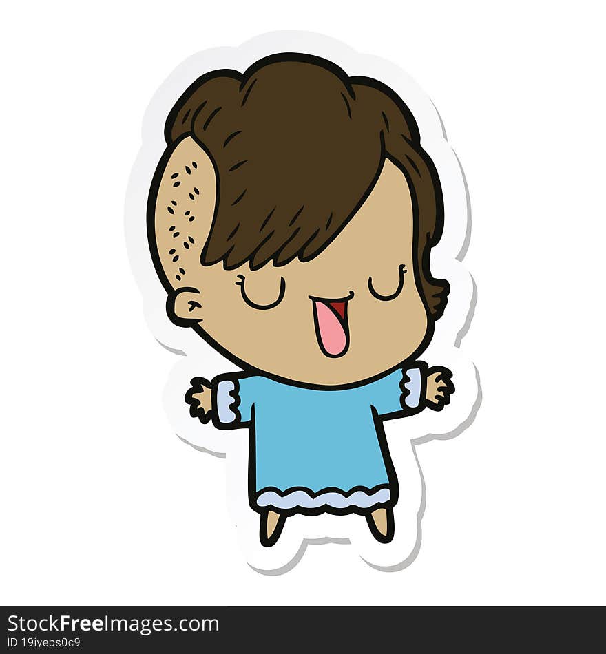 Sticker Of A Cute Cartoon Girl With Hipster Haircut