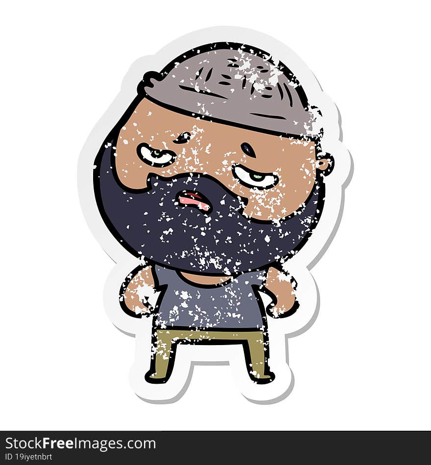 Distressed Sticker Of A Cartoon Worried Man With Beard