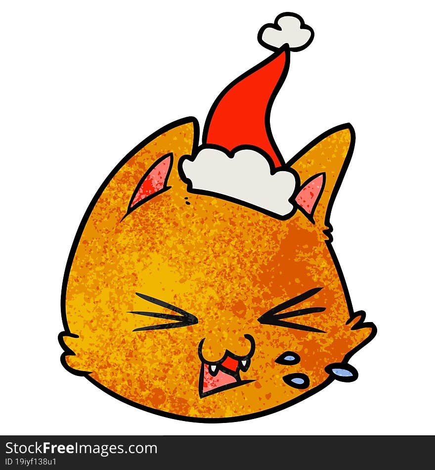 spitting textured cartoon of a cat face wearing santa hat