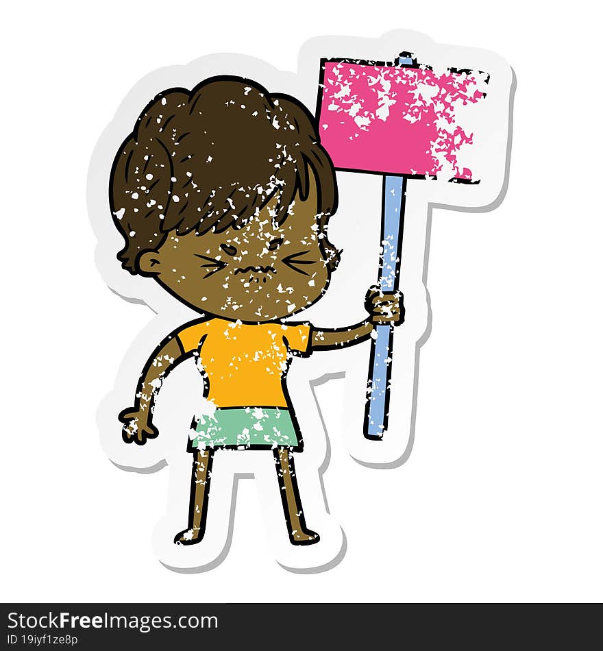 distressed sticker of a cartoon frustrated woman