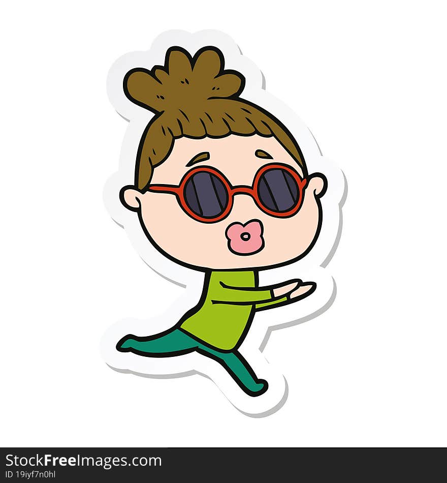 sticker of a cartoon woman wearing sunglasses