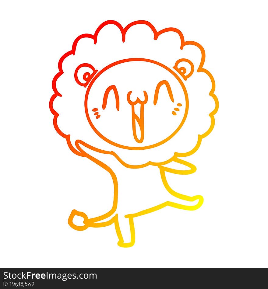 warm gradient line drawing of a happy cartoon lion