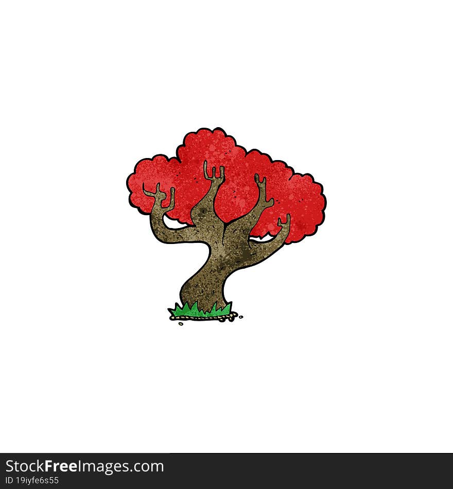 cartoon tree with red leaves