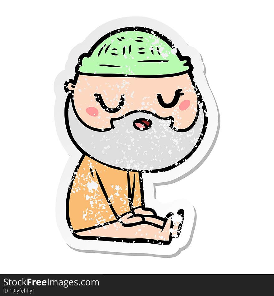 distressed sticker of a cartoon man with beard