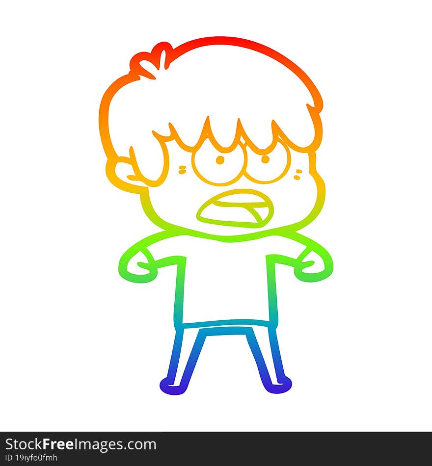 rainbow gradient line drawing worried cartoon boy