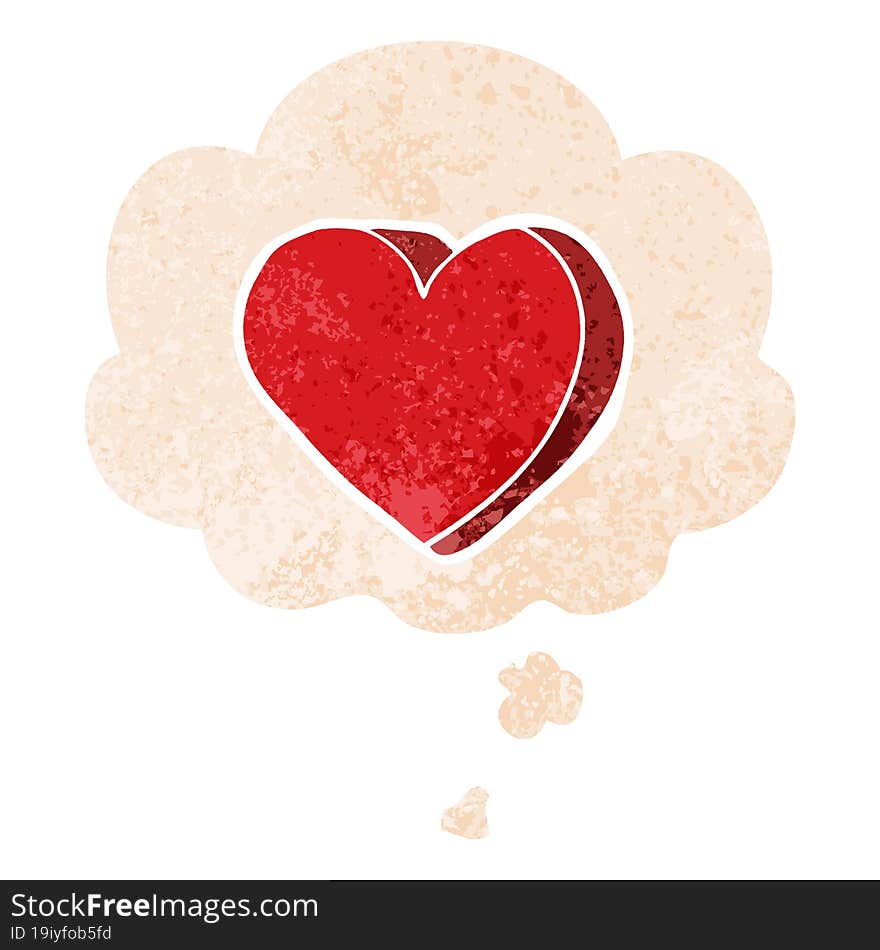 cartoon love heart and thought bubble in retro textured style