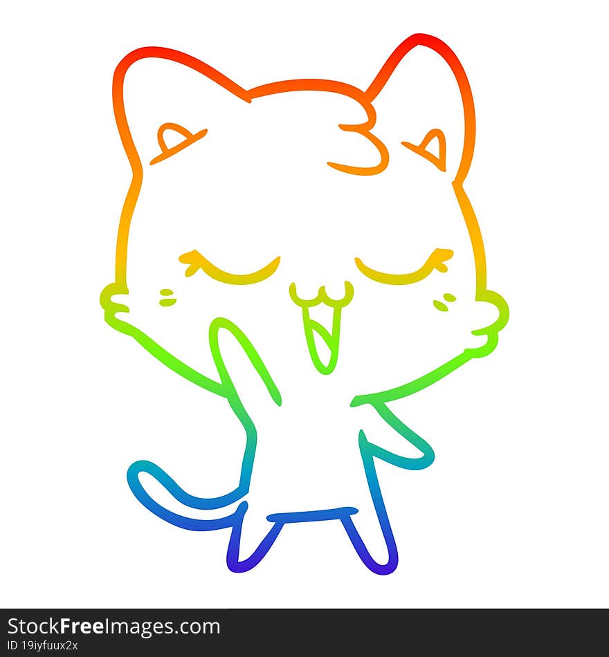 rainbow gradient line drawing happy cartoon cat