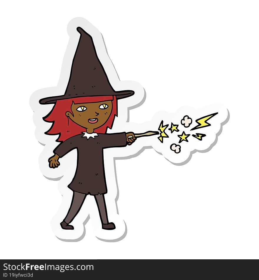 sticker of a cartoon witch girl casting spell