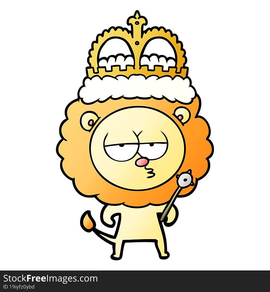 cartoon bored lion wearing crown. cartoon bored lion wearing crown