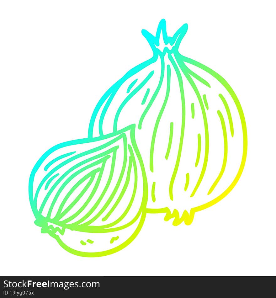 cold gradient line drawing of a cartoon onion