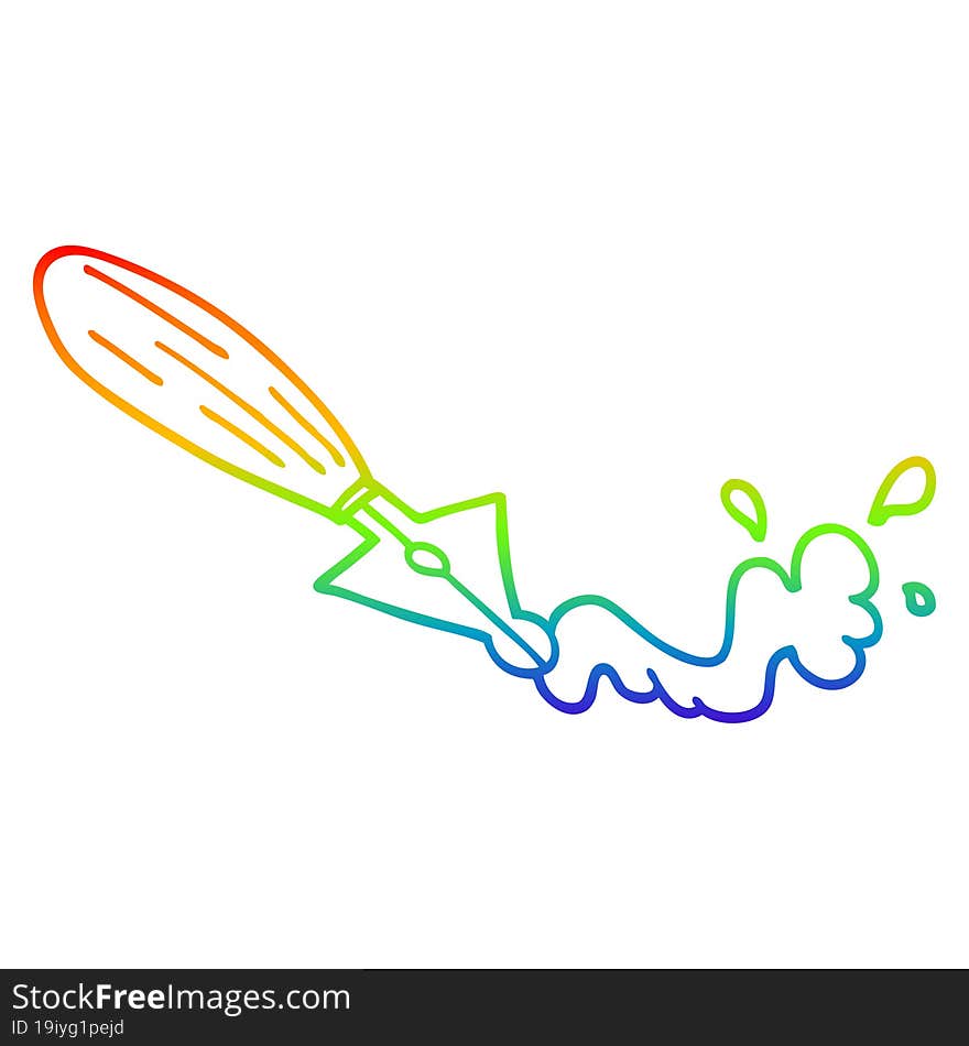 rainbow gradient line drawing of a cartoon fountain pen