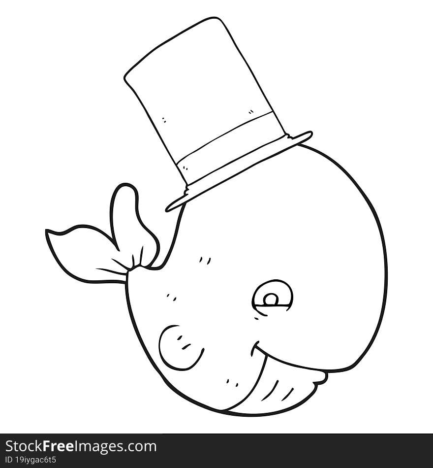 Black And White Cartoon Whale In Top Hat