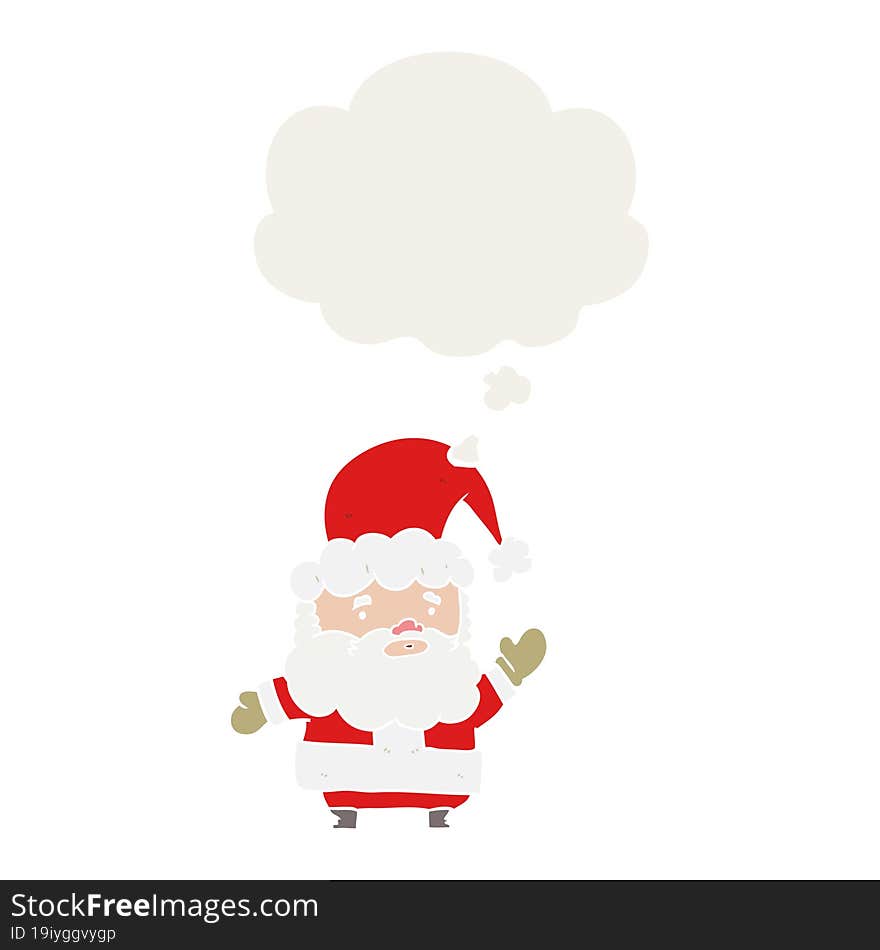 cartoon santa claus and thought bubble in retro style