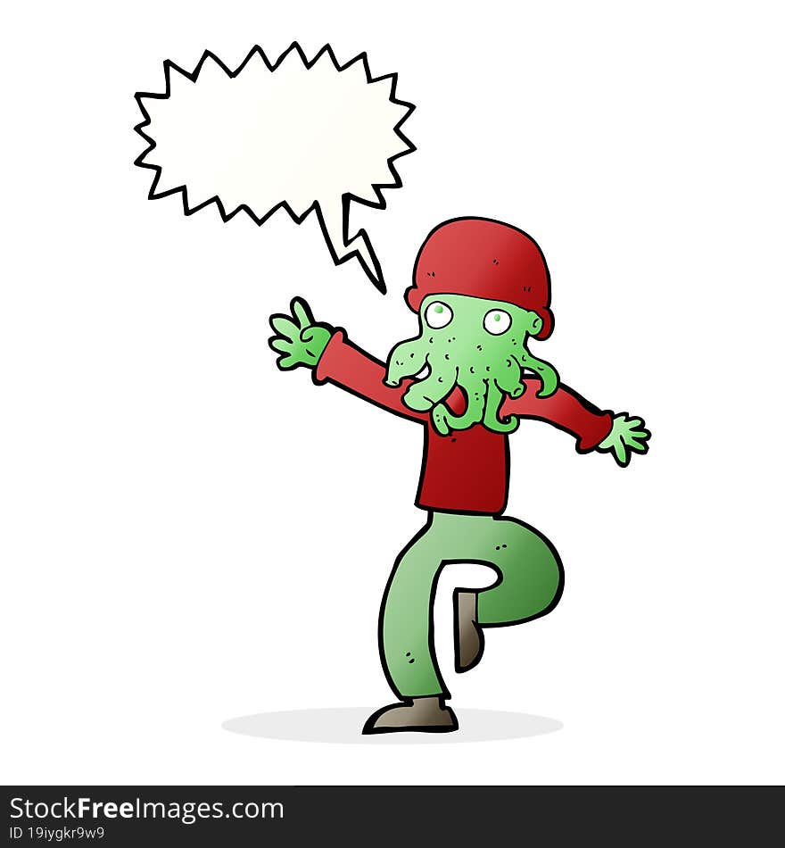 cartoon alien monster man with speech bubble