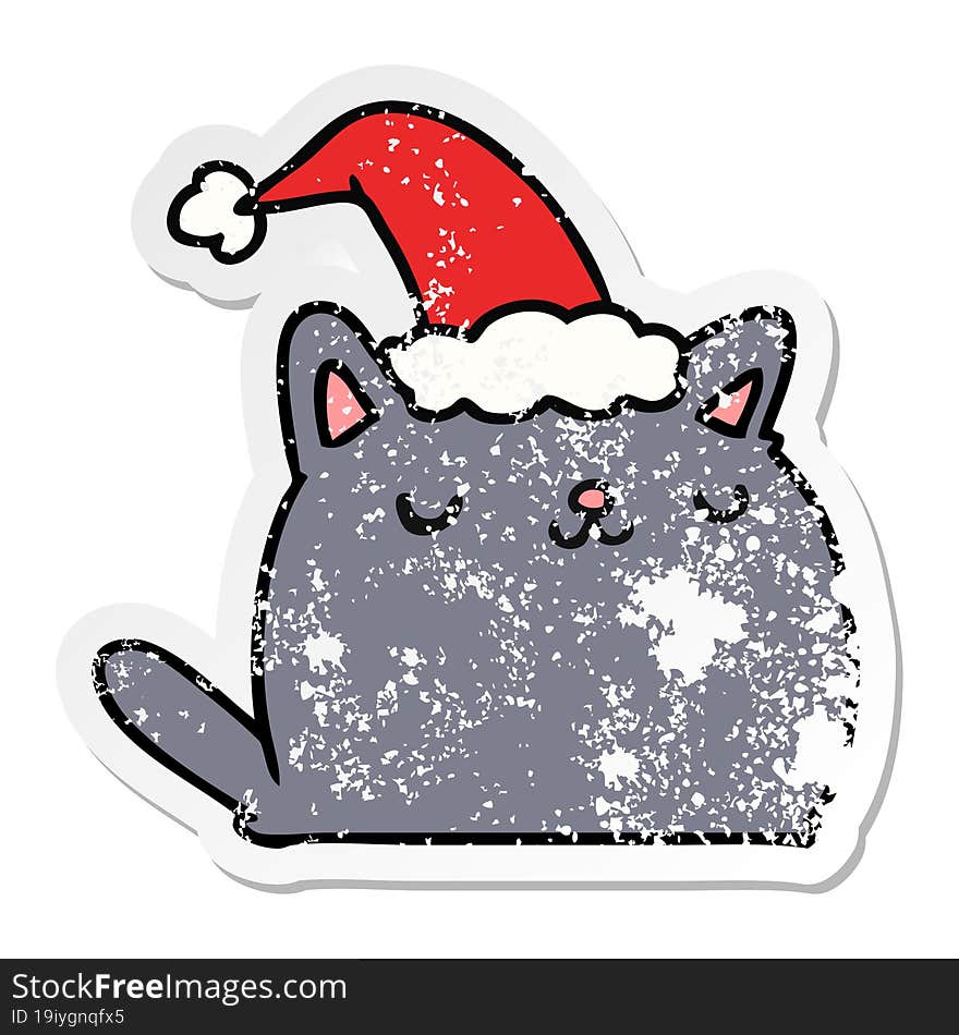 christmas distressed sticker cartoon of kawaii cat