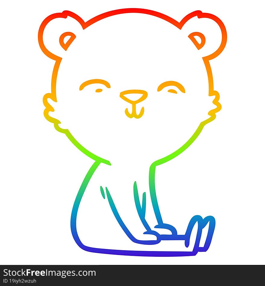 rainbow gradient line drawing happy cartoon polar bear sitting