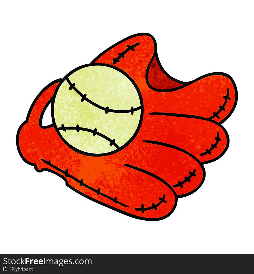 textured cartoon doodle of a baseball and glove