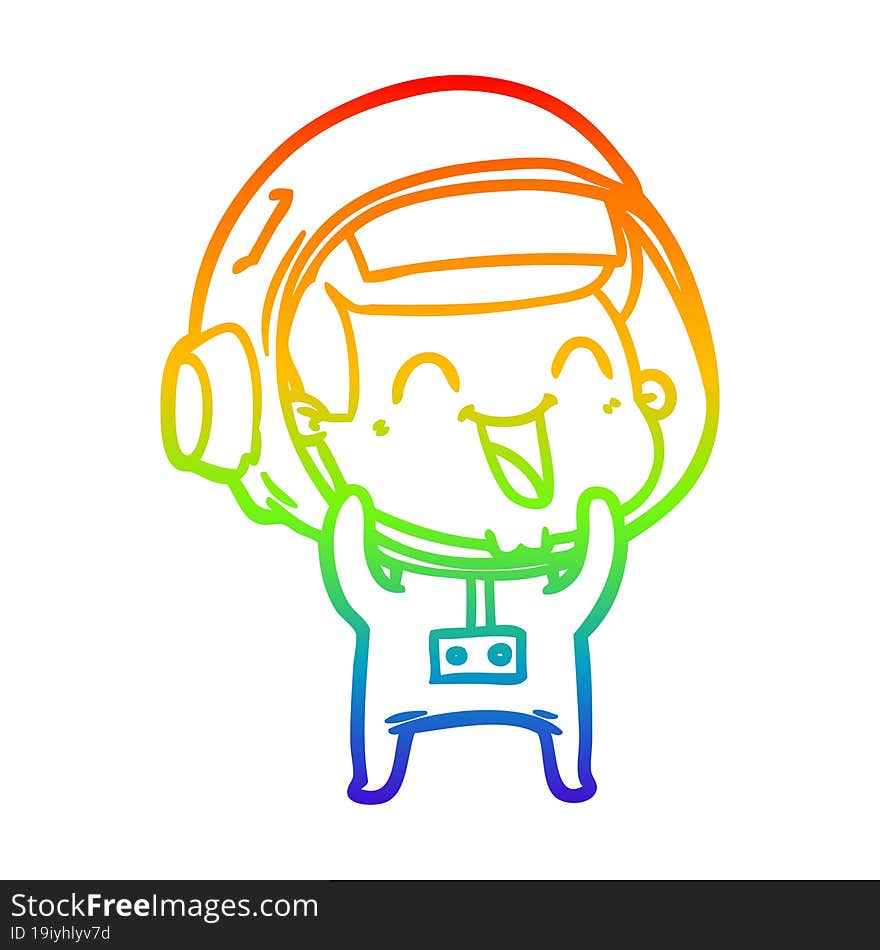 Rainbow Gradient Line Drawing Happy Cartoon Astronaut