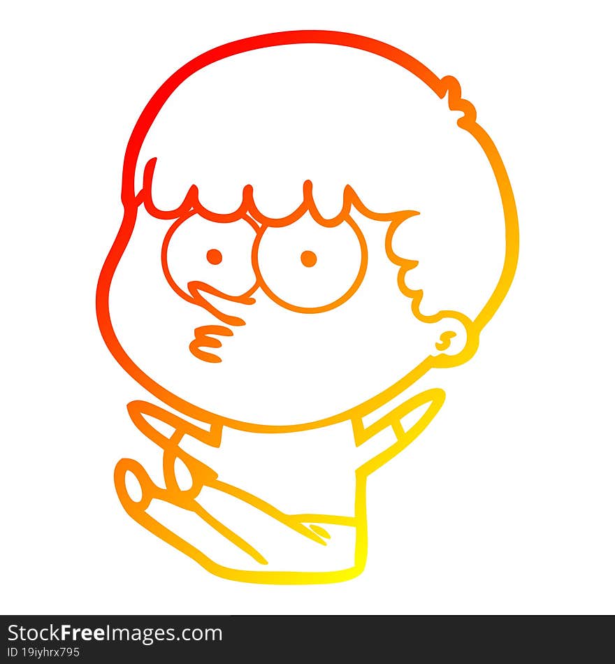 warm gradient line drawing of a cartoon boy sat waiting