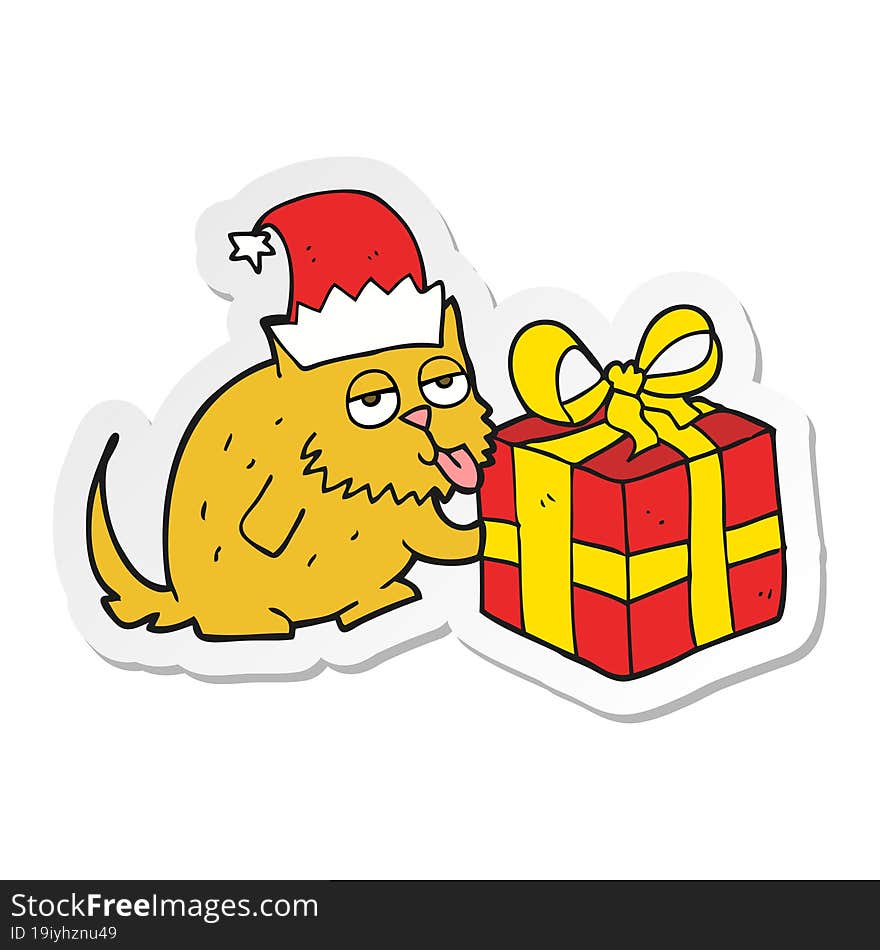 sticker of a cartoon cat with present