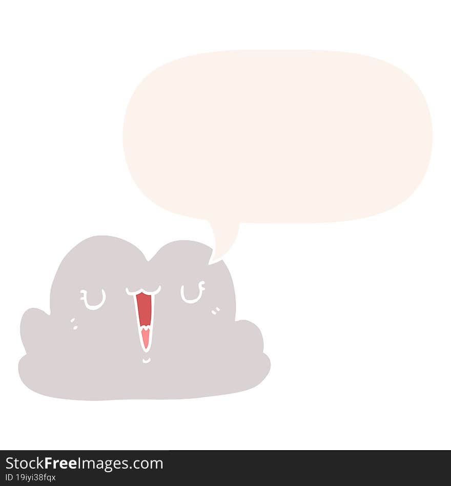 Cute Cartoon Cloud And Speech Bubble In Retro Style