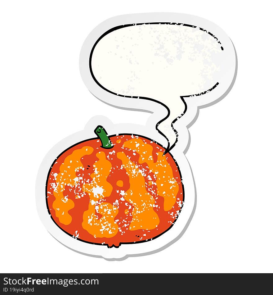 cartoon melon and speech bubble distressed sticker