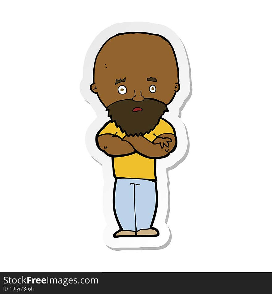 sticker of a cartoon shocked bald man with beard