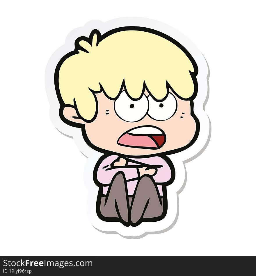 Sticker Of A Worried Cartoon Boy