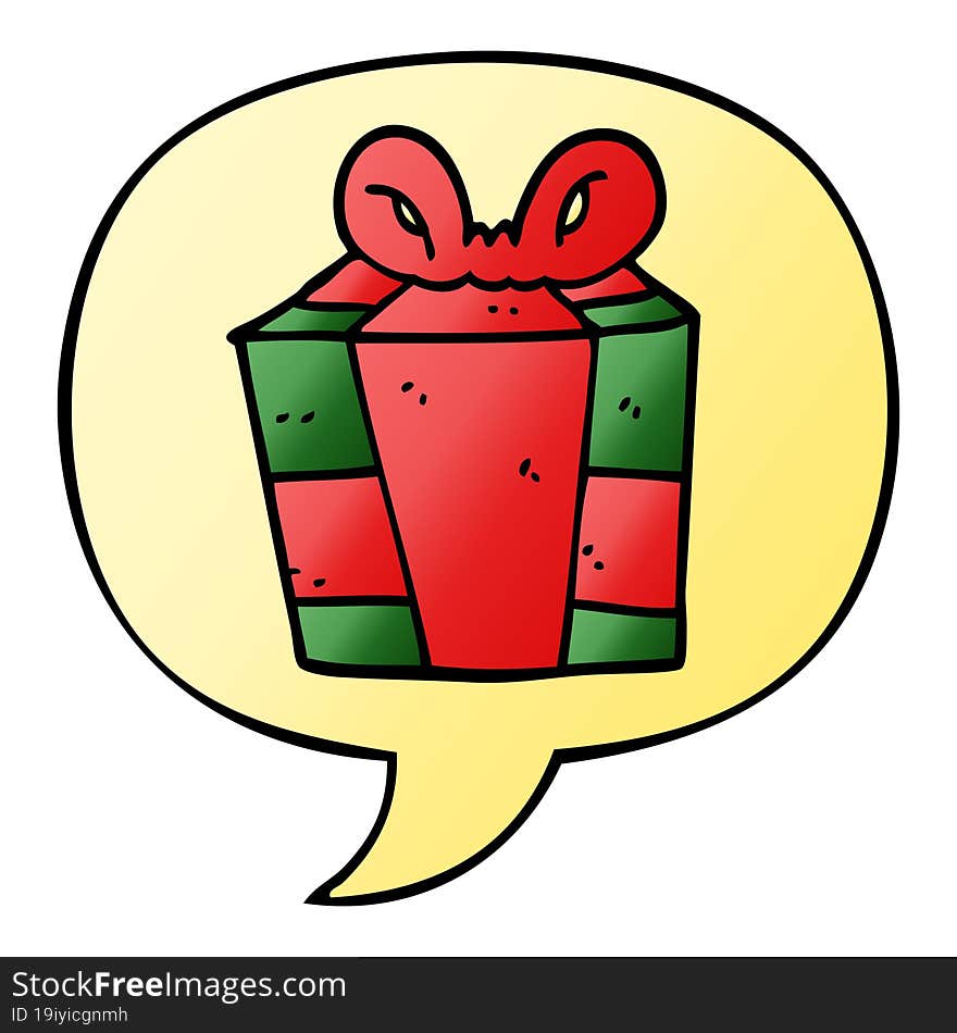 cartoon present with speech bubble in smooth gradient style