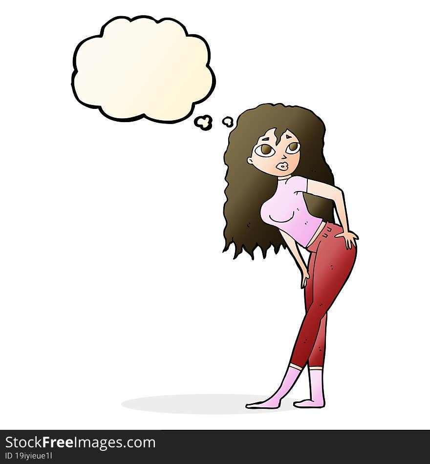 cartoon attractive woman looking surprised with thought bubble