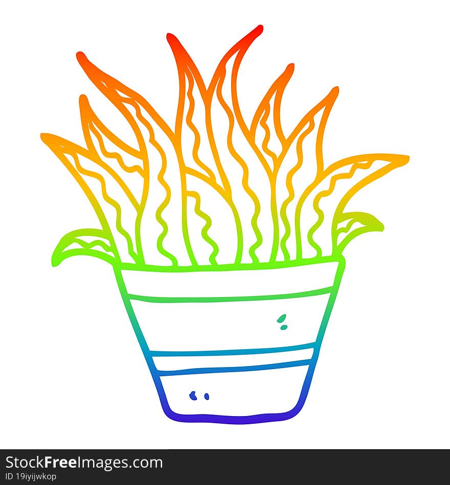 Rainbow Gradient Line Drawing Cartoon House Plant