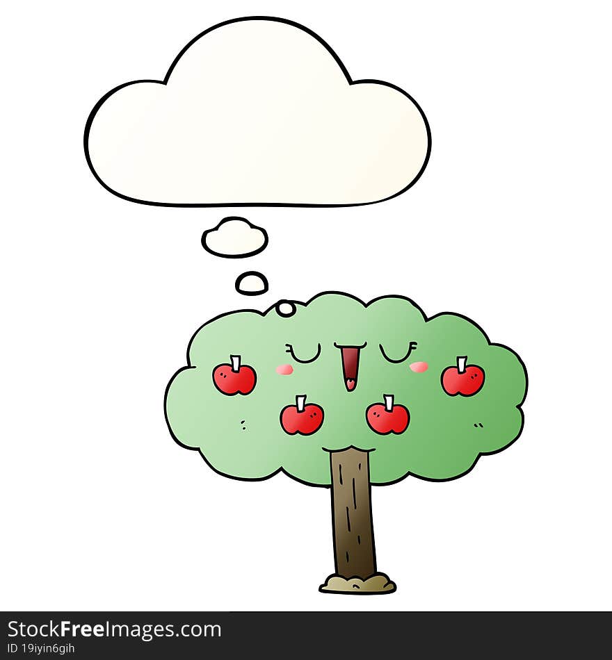 cartoon apple tree and thought bubble in smooth gradient style